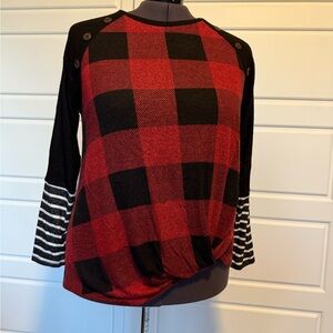 Maurices Red and Black Plaid Long Sleeve Top